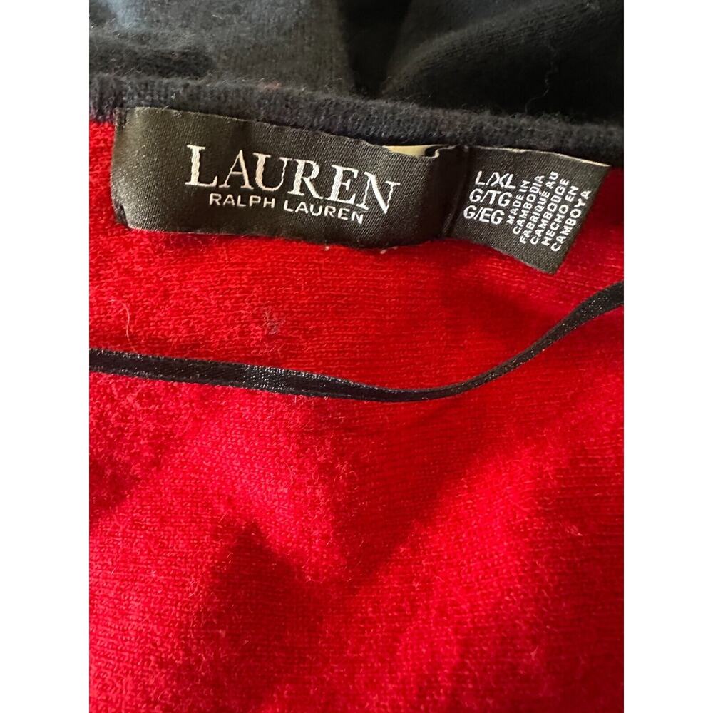 Lauren Ralph Lauren Intarsia Knit Two Tone Poncho Navy Blue Red Toggle Sz L/XL - Picture 12 of 16